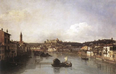 Utsikt över Verona och floden Adige från Ponte Nuovo